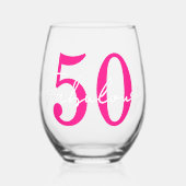 Modern 50 and Fabulous Pink 50th Birthday Party ステムなしワイングラス (正面)