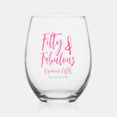 Modern 50 and Fabulous Pink 50th Birthday Party ステムなしワイングラス (正面)