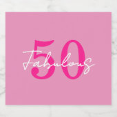 Modern 50 and Fabulous Pink 50th Birthday Party スパークリングワインラベル (シングルラベル)