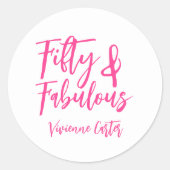 Modern 50 and Fabulous Pink 50th Birthday Party ラウンドシール (正面)