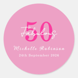 Modern 50 and Fabulous Pink 50th Birthday Party ラウンドシール