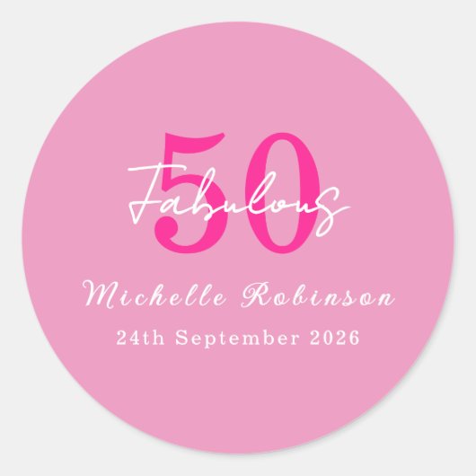 Modern 50 and Fabulous Pink 50th Birthday Party ラウンドシール (正面)