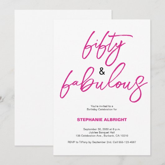 Modern 50 and Fabulous Pink 50th Birthday Party 招待状 (正面/裏面)