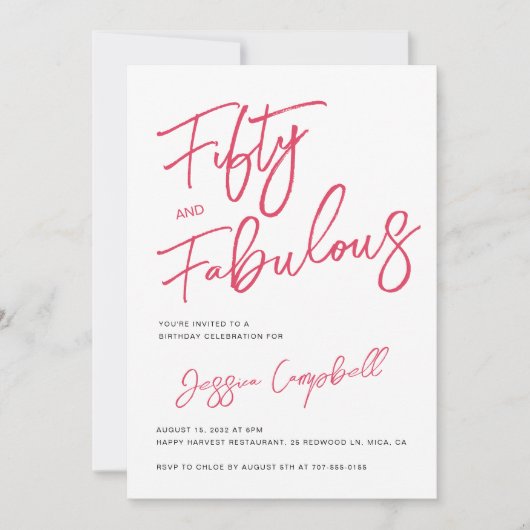 Modern 50 and Fabulous Pink 50th Birthday Party 招待状 (正面)