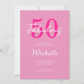 Modern 50 and Fabulous Pink 50th Birthday Party 招待状 (正面)