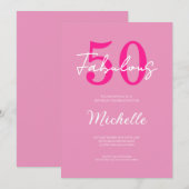 Modern 50 and Fabulous Pink 50th Birthday Party 招待状 (正面/裏面)