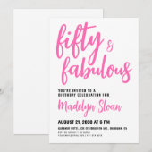 Modern 50 and Fabulous Pink 50th Birthday Party 招待状 (正面/裏面)