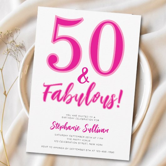 Modern 50 and Fabulous Pink 50th Birthday Party 招待状