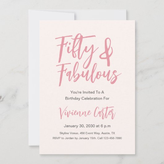 Modern 50 and Fabulous Pink 50th Birthday Party 招待状 (正面)