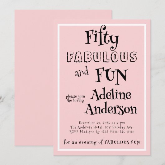 Modern 50 and Fabulous Pink 50th Birthday Party 招待状 (正面/裏面)