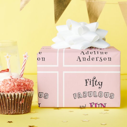 Modern 50 And Fabulous Pink 50th Wrapping Paper ラッピングペーパー (誕生日パーティー)