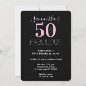 Modern 50 Fabulous 50th Birthday Black Pink Party 招待状 (正面)