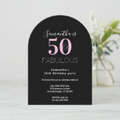 Modern 50 Fabulous 50th Birthday Black Pink Party 招待状 (スタンド正面)