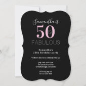 Modern 50 Fabulous 50th Birthday Black Pink Party 招待状 (正面)