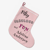 Modern 50 Fabulous Pink 50th Christmas Stocking ラージクリスマスストッキング (正面 (吊り時))