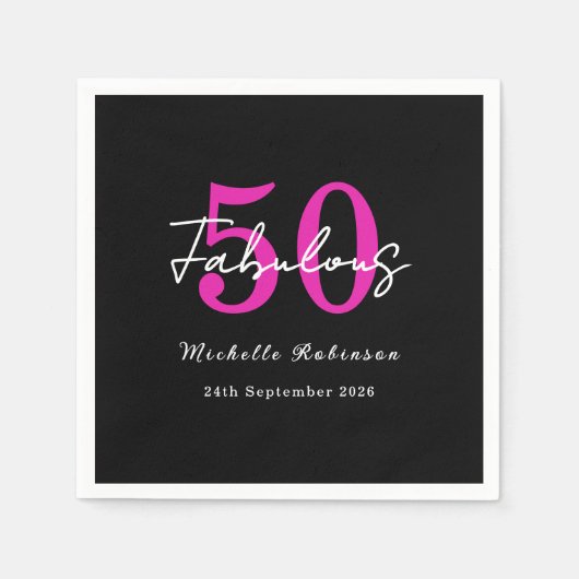 Modern 50th Birthday 50 and Fabulous Party スタンダードカクテルナプキン (正面)