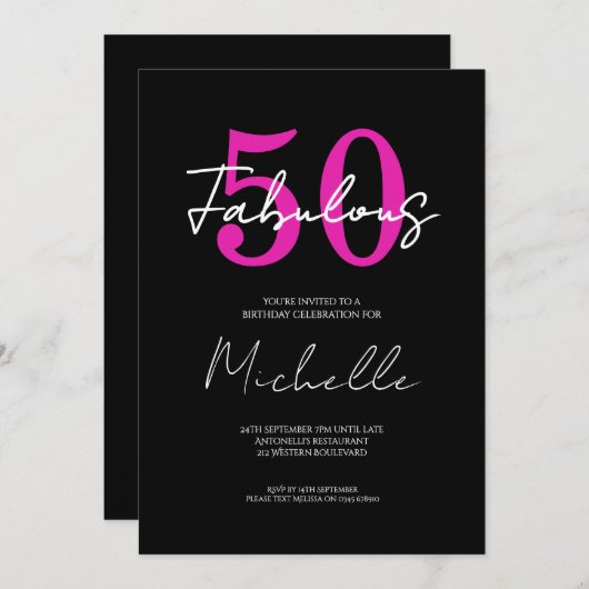 Modern 50th Birthday 50 and Fabulous Party 招待状 (正面/裏面)