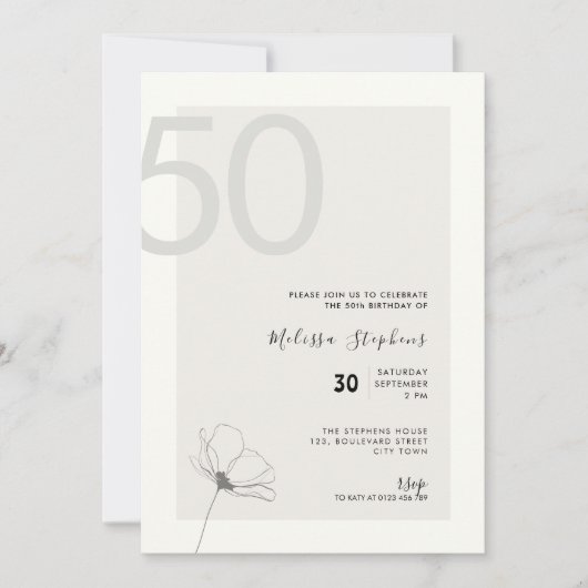 Modern 50th Birthday Invitation - Minimal Style 招待状 (正面)