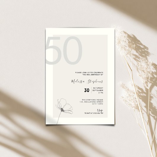Modern 50th Birthday Invitation - Minimal Style 招待状