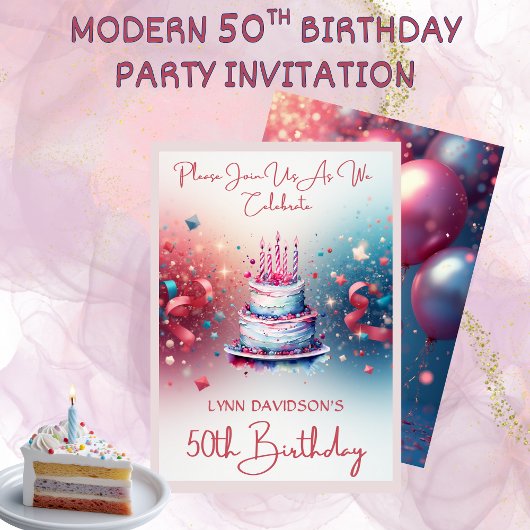 Modern 50th Birthday Party  招待状