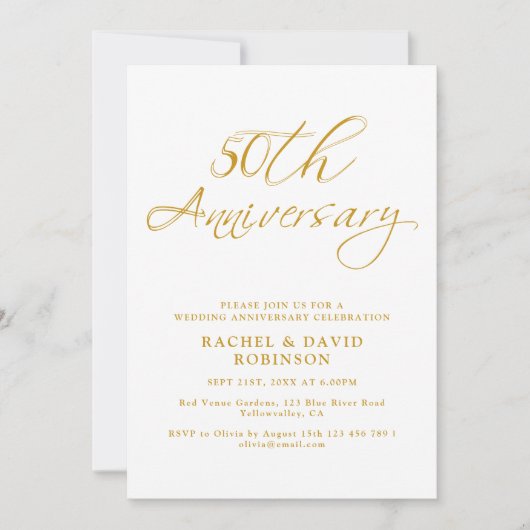 Modern 50th Wedding Anniversary Gold Script Photo 招待状 (正面)