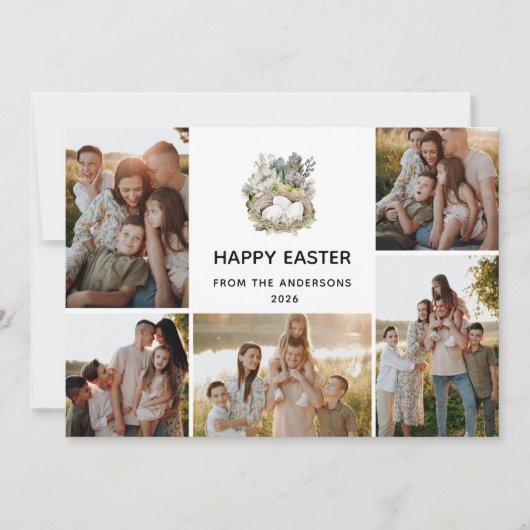 Modern 5 Photo Collage Happy Easter Nest Family シーズンカード (正面)