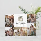 Modern 5 Photo Collage Happy Easter Nest Family シーズンカード (スタンド正面)