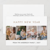 Modern 5 Photo Collage New Year Cheer シーズンカード (正面/裏面)