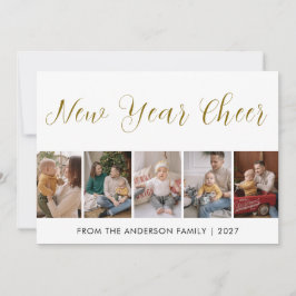 Modern 5 Photo Collage New Year Cheer シーズンカード