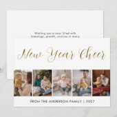 Modern 5 Photo Collage New Year Cheer シーズンカード (正面/裏面)