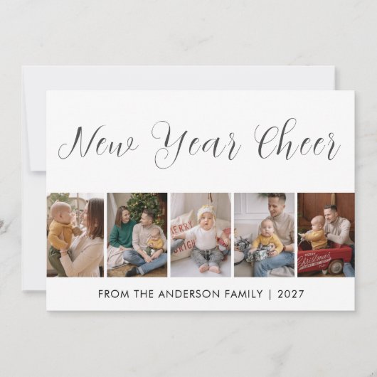 Modern 5 Photo Collage New Year Cheer シーズンカード (正面)