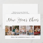 Modern 5 Photo Collage New Year Cheer シーズンカード (正面/裏面)