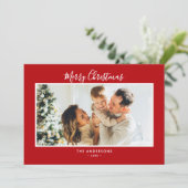 Modern 5-Photo Handwritten Script Merry Christmas シーズンカード (スタンド正面)