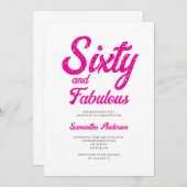 Modern 60 and Fabulous Pink 60th Birthday Party 招待状 (正面/裏面)