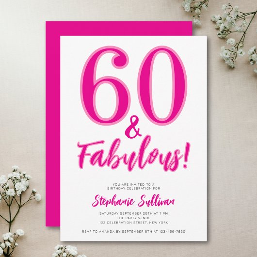 Modern 60 and Fabulous Pink 60th Birthday Party 招待状
