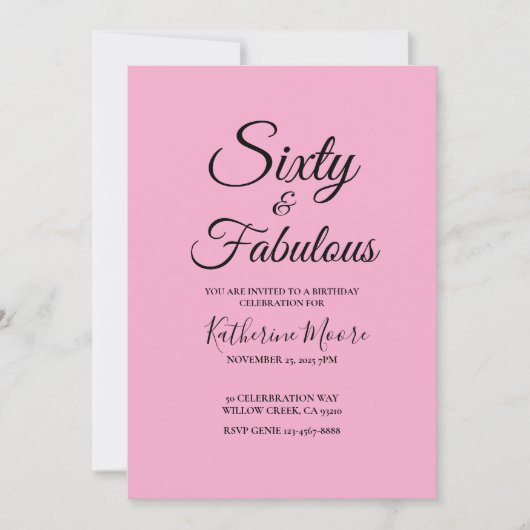 Modern 60and Fabulous Pink 60th Birthday Party 招待状 (正面)