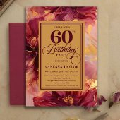 Modern 60th Birthday Burgundy Blush Boho Gold 招待状