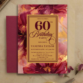 Modern 60th Birthday Burgundy Blush Boho Gold 招待状