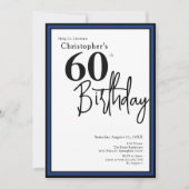 Modern 60th Birthday Invitation Elegant Black Blue 招待状 (正面)
