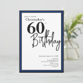 Modern 60th Birthday Invitation Elegant Black Blue 招待状 (スタンド正面)