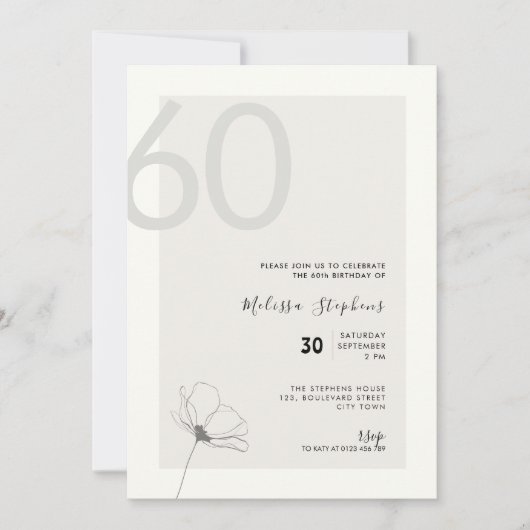 Modern 60th Birthday Invitation - Minimal Style 招待状 (正面)