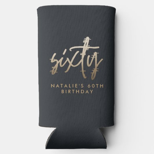 Modern 60th birthday simple stylish elegant script スリム缶クーラー (裏面)