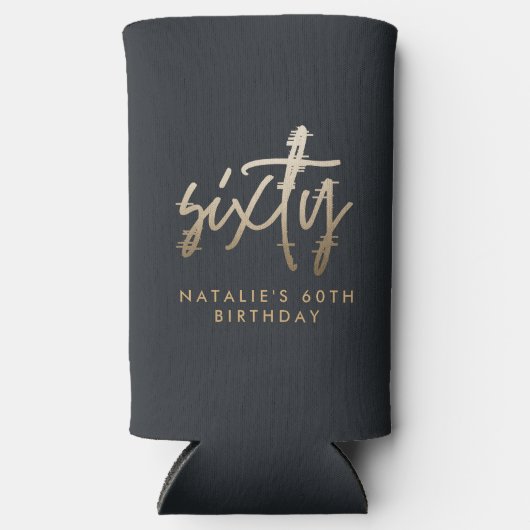 Modern 60th birthday simple stylish elegant script スリム缶クーラー (正面)