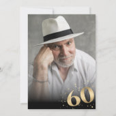 Modern 60th Sixty Birthday Photo Gold Glitter 招待状 (裏面)