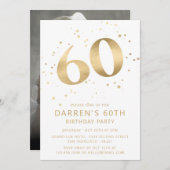 Modern 60th Sixty Birthday Photo Gold Glitter 招待状 (正面/裏面)