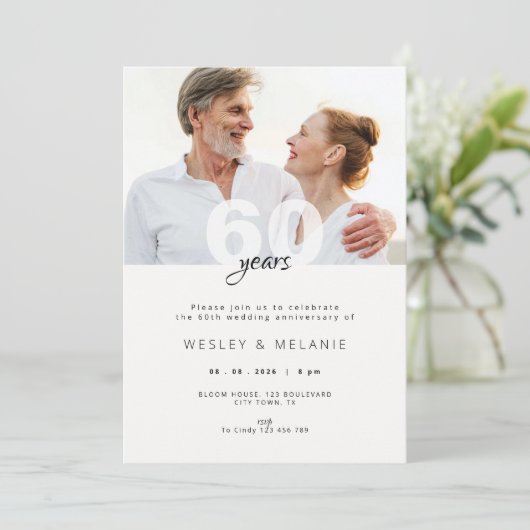 Modern 60th Wedding Anniversary with Photo 招待状 (スタンド正面)