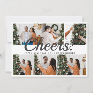 Modern 6 Photo Collage Cheers Happy New Year  シーズンカード