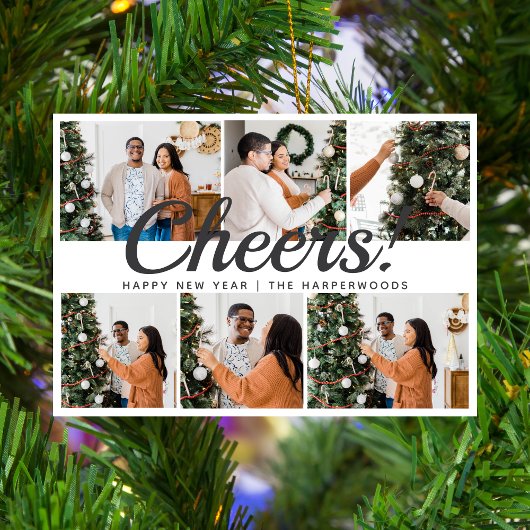 Modern 6 Photo Collage Cheers Happy New Year  シーズンカード