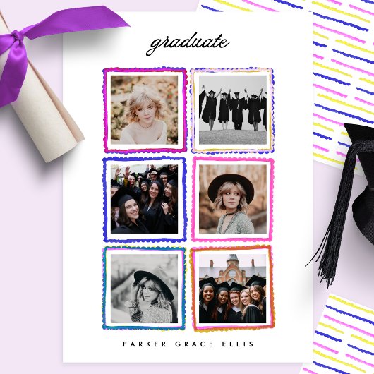 Modern 6 Photo Collage Frames Graduate High School 案内状