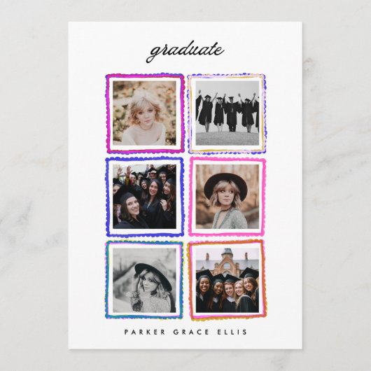 Modern 6 Photo Collage Frames Graduate High School 案内状 (正面)